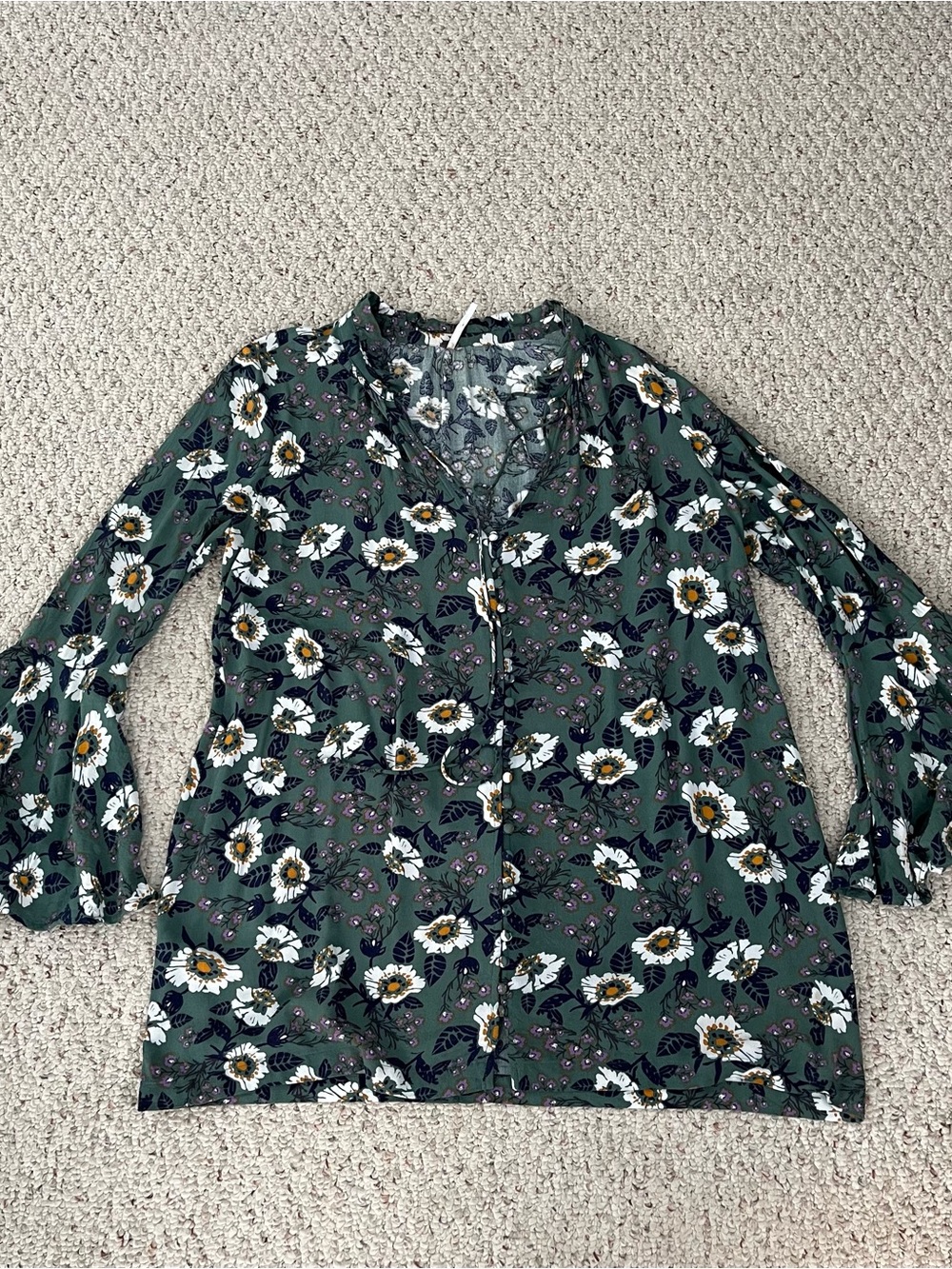 Free People Tunic Top Womens XS Floral Bell Sleeve Button Front Boho Festival